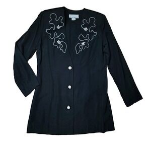 Vintage Sheri‎ Martin Blazer Womens 6 Black Embroidered Pearl Button Old Money